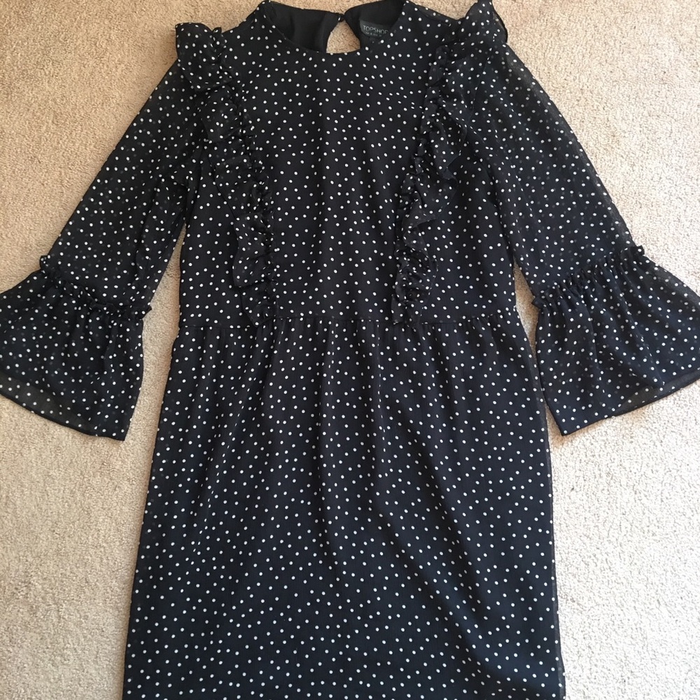 TOPSHOP Black & White Ruffle Dress Polka Dot Dress